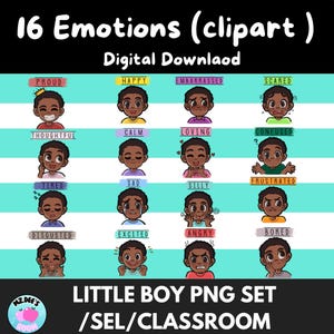 Little Boy Emotions Clipart Bundle | 16 PNG Faces | Kids Feelings Graphics | Preschool Classroom Decor | Social Emotional Learning Art