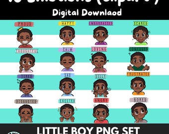 Clipart d'émotions de petit garçon | 16 visages PNG, art SEL (téléchargement numérique)