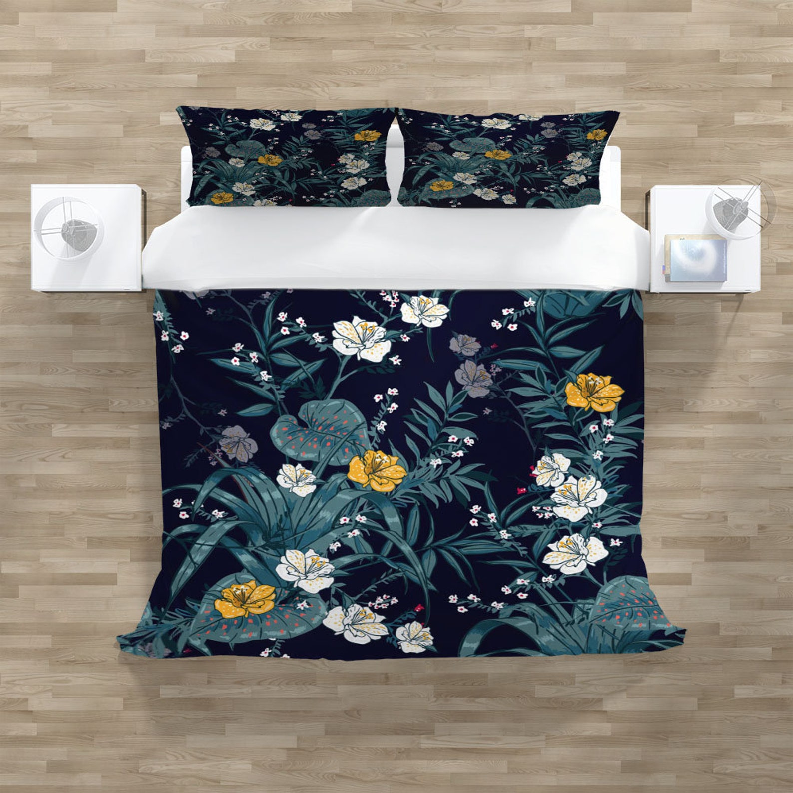 Flower Leaf Duvet Cover Set with Pillowcases Blue Floral Etsy