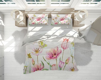 Fleurs Papillons Couette Cover Set With Pillowcases, Colorful Kids Bright 3D Quilt Double Full Queen King Toutes tailles, Literie personnalisée