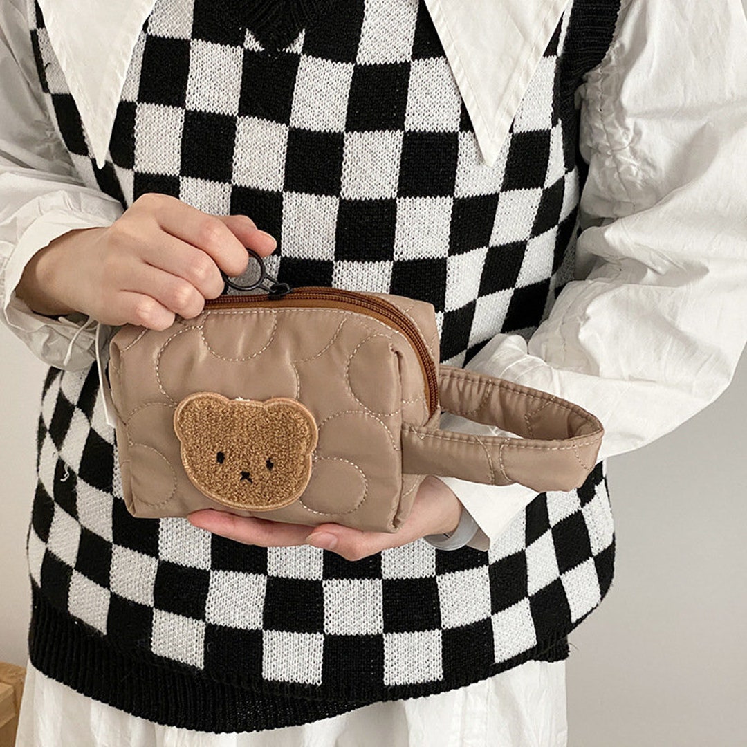 Simple Checkerboard Bear Head Handbag Vintage Cosmetic - Etsy