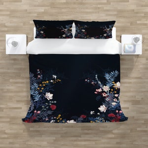 Romantic Floral Leaf Duvet Cover Set with Pillowcases, Blue Floral Flowers Quilt Cover Double Full Queen King Size, Personalized Bedding