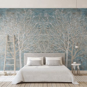 Winter Forest Tree Branches Wallpaper, Wallpaper Mural, Self-Adhesive Peel And Stick Wall Decal, Designer Removable Wall Decor