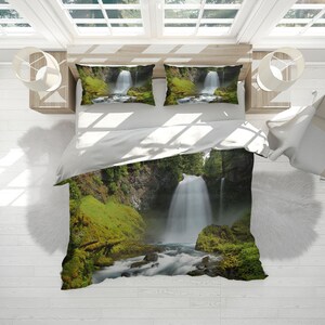 Creek Waterfall Duvet Cover Set With Pillowcases, Waterfall Nature Green Quilt Cover Double Full Queen King Size, Personalized Bedding