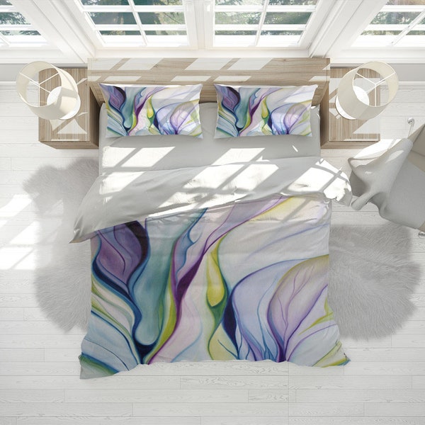 Color Ripple Duvet Cover Set With Pillowcases, Abstract Art Colorful 3D Quilt Doona Double Full Queen King All Sizes, Personalized Bedding