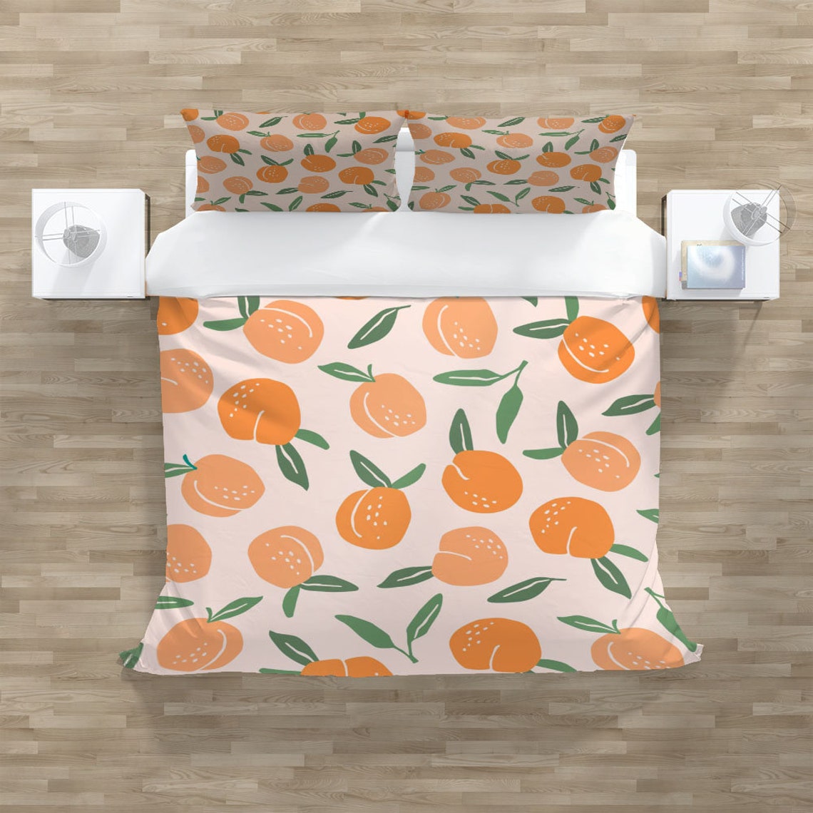 Fruits Peach Duvet Cover Set with Pillowcases Orange Floral Etsy