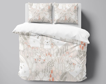 Rabbit Cute Pattern Duvet Cover Set with Pillowcases, Creamy Kids Animal Quilt Cover Double Full Queen King Size, Personalized Bedding
