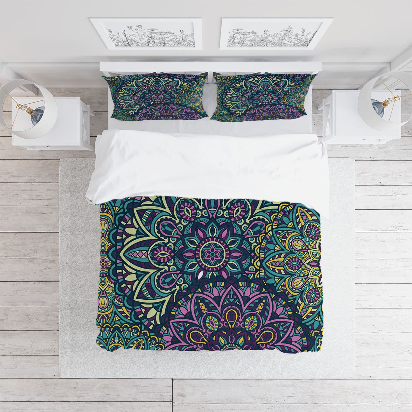 Green Purple Duvet Cover Set with Pillowcases Colorful Etsy