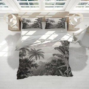 Banana Leaf Duvet Cover Set With Pillowcases, Jungle Forest Green Quilt Cover Doona Double Twin Full Queen King Size, Personalized Bedding