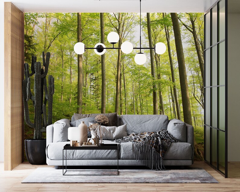 Forest Wallpaper Muralforest Forest Green Self-adhesive Peel - Etsy