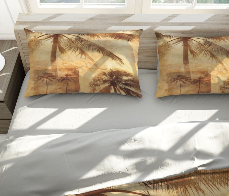Palm Trees Duvet Cover Set With Pillowcases, Contemporary Art Brown 3D Quilt Doona Double Full