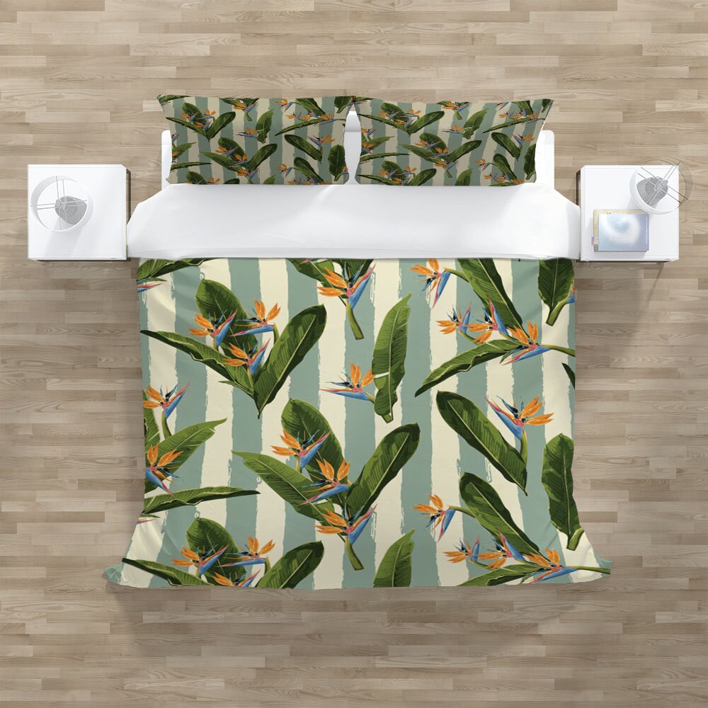 Bird Of Paradise Duvet Cover Set with Pillowcases Green Etsy
