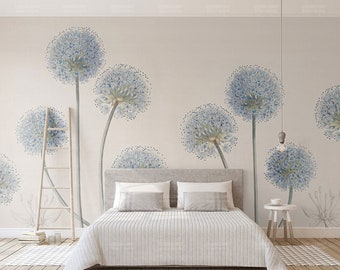 Blaue Löwenzahn-minimalistische Tapete, Tapetenwandbild, selbstklebendes Wandtattoo, Designer-Entfernbares Wanddekor