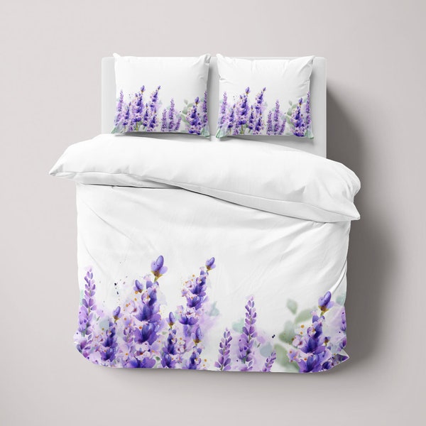 Lavender Garden Duvet Cover Set with Pillowcases, Purple Floral Flowers 3D Quilt Double Full Queen King All Sizes, Personalized Bedding