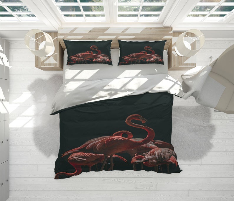 Flamingoes Duvet Cover Set With Birds Pillowcases 35% Ranking TOP1 OFF Animals Dark