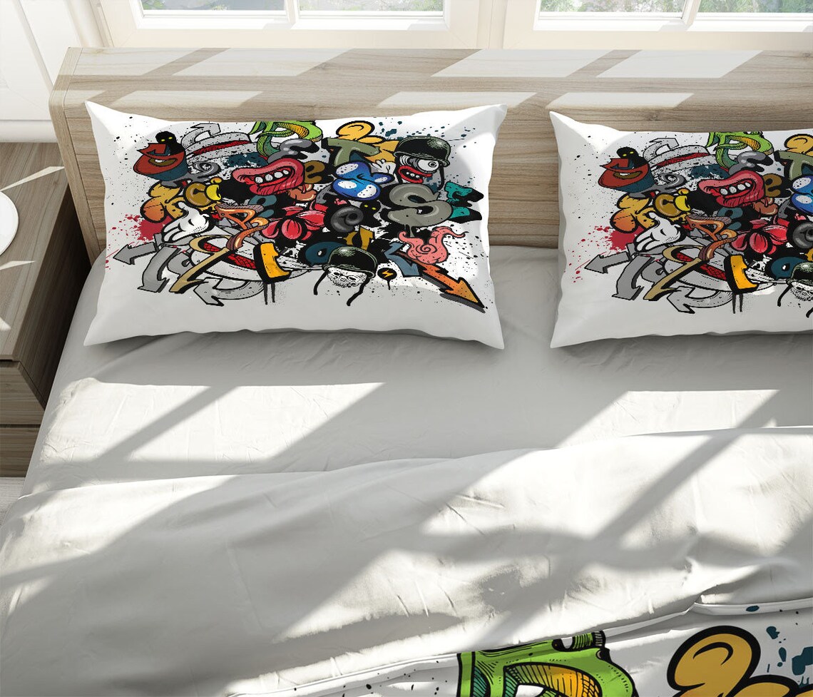 Monster Duvet Cover Set With Pillowcases Graffiti Colorful 3D Etsy