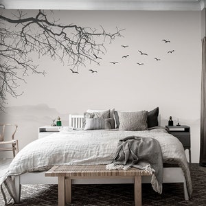 Dead Branches Birds Wallpaper, Traditional Art Japanese Oriental Art Removable Wallpaper, Monochrome Wall Paper Mural Art Wall Decor