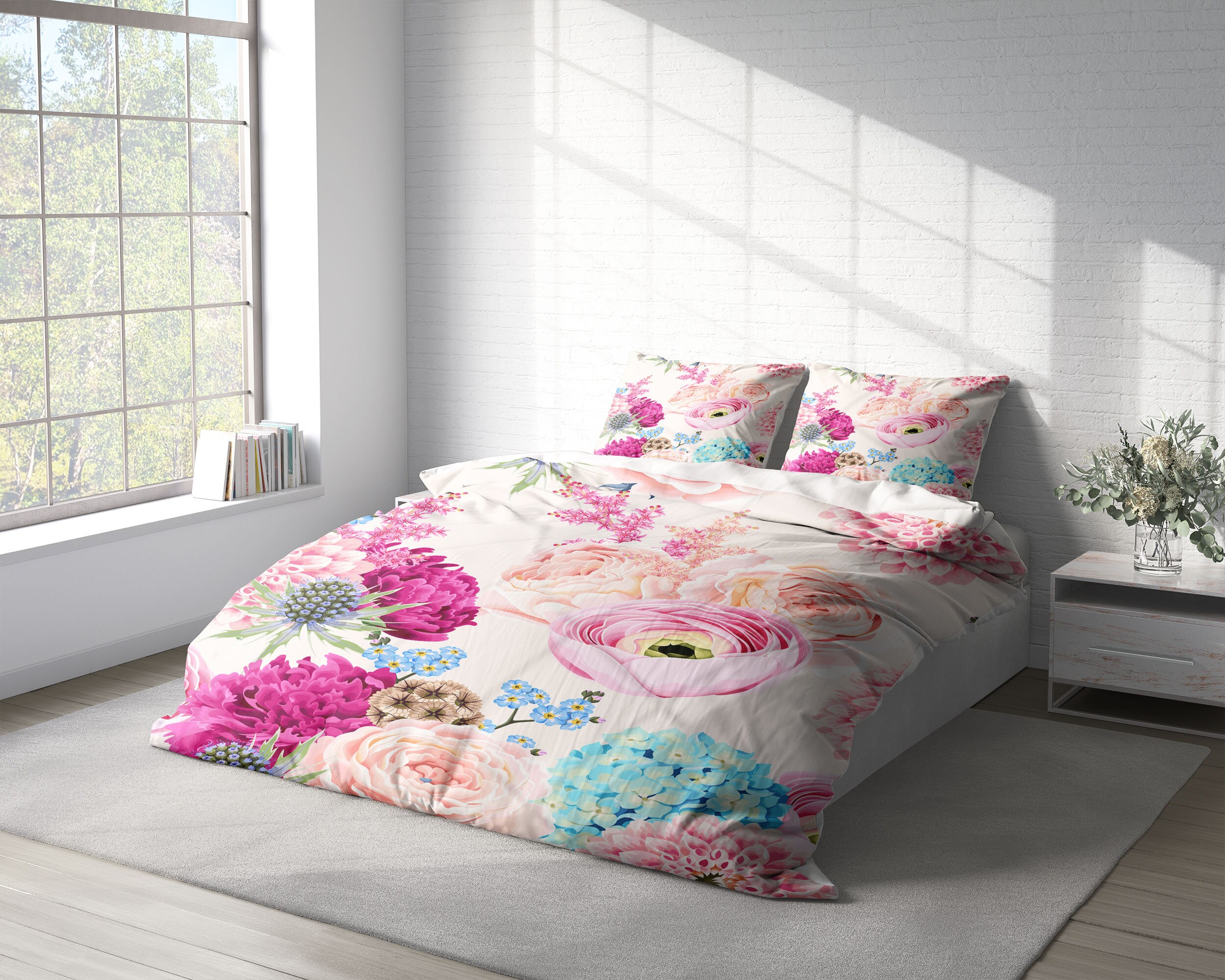 Rose Hydrangea Dahlia Peony Duvet Cover 