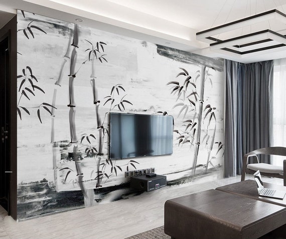 Black White Ink Bamboo Chinese Wallpaper Wallpaper Mural - Etsy