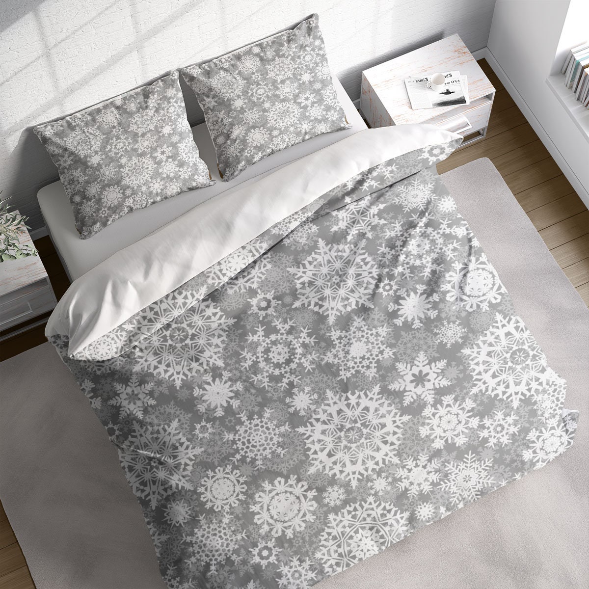 Matelassé Coverlet With Pillow Shams - Lightweight Snowflake Bedspread, King/California King, Grey/White