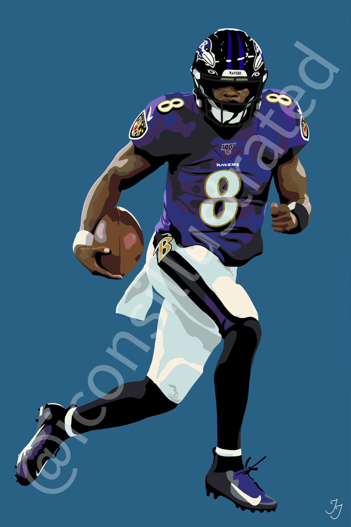 Lamar Jackson hand-drawn 12 x 8 art print/poster | Etsy