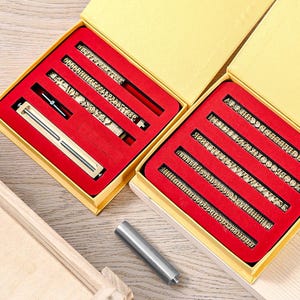 Alfabeto con sello metálico, sello de latón con alfabeto personalizado (0-9) (A-Z), fuente personalizada, sello de relieve de letras, sello de cuero intercambiable