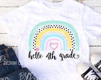 Bonjour 4e année arc-en-ciel SVG - chemise de retour à l'école (téléchargement numérique)