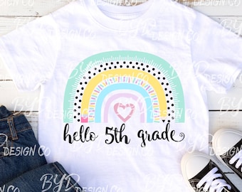 Bonjour Chemise de cinquième année, Chemise d’enseignant de cinquième année, Cadeau d’enseignant, 5e année, Enseignant de cinquième année, Chemise de retour à l’école, filles de 5e année svg