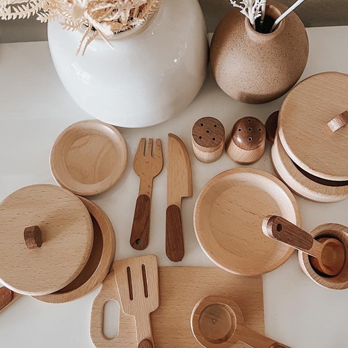 Wooden Pots and Pans Pretend Play Set Etsy