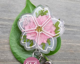 Cherry Blossom Floral Badge Reel-Dry Pressed Flower Badge Reel