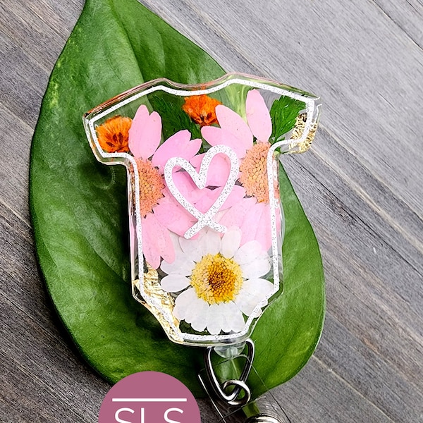 Floral Baby Romper Badge Reel-NICU Badge Reel-OBGYN Badge Reel-Pediatric Badge Reel