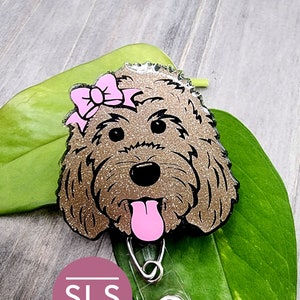 Golden Doodle Badge Reel Dog Retractable ID Holder Puppy Name Tag