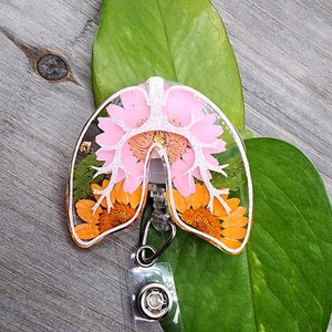 Lung Floral Badge Reel-Lung Badge Reels-Respiratory Therapist Badge Reel