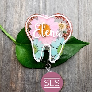Personalized Tooth Badge Reel-Floral Dental Badge Reel-Dental hygienist-Dentist-Orthodontist