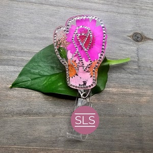 Floral Breast Cancer Awareness Badge Holder- Breast Cancer Survivor Badge Holder-Oncology Nurse Gift