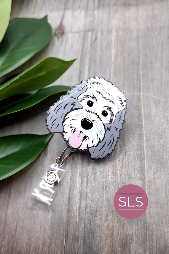 Grey Labradoodle Badge Realold English Sheepdog Badge Etsy