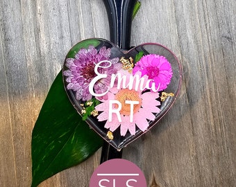 Heart Shape Custom Stethoscope Name Tag-Dry Pressed Flowers-Gift for Doctor-Rn Gifts-Personalized Nurse-Nurse Week Gifts-RN Graduation Gift