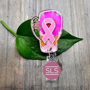 Floral Breast Cancer Awareness Badge Holder- Breast Cancer Survivor Badge Holder-Oncology Nurse Gift