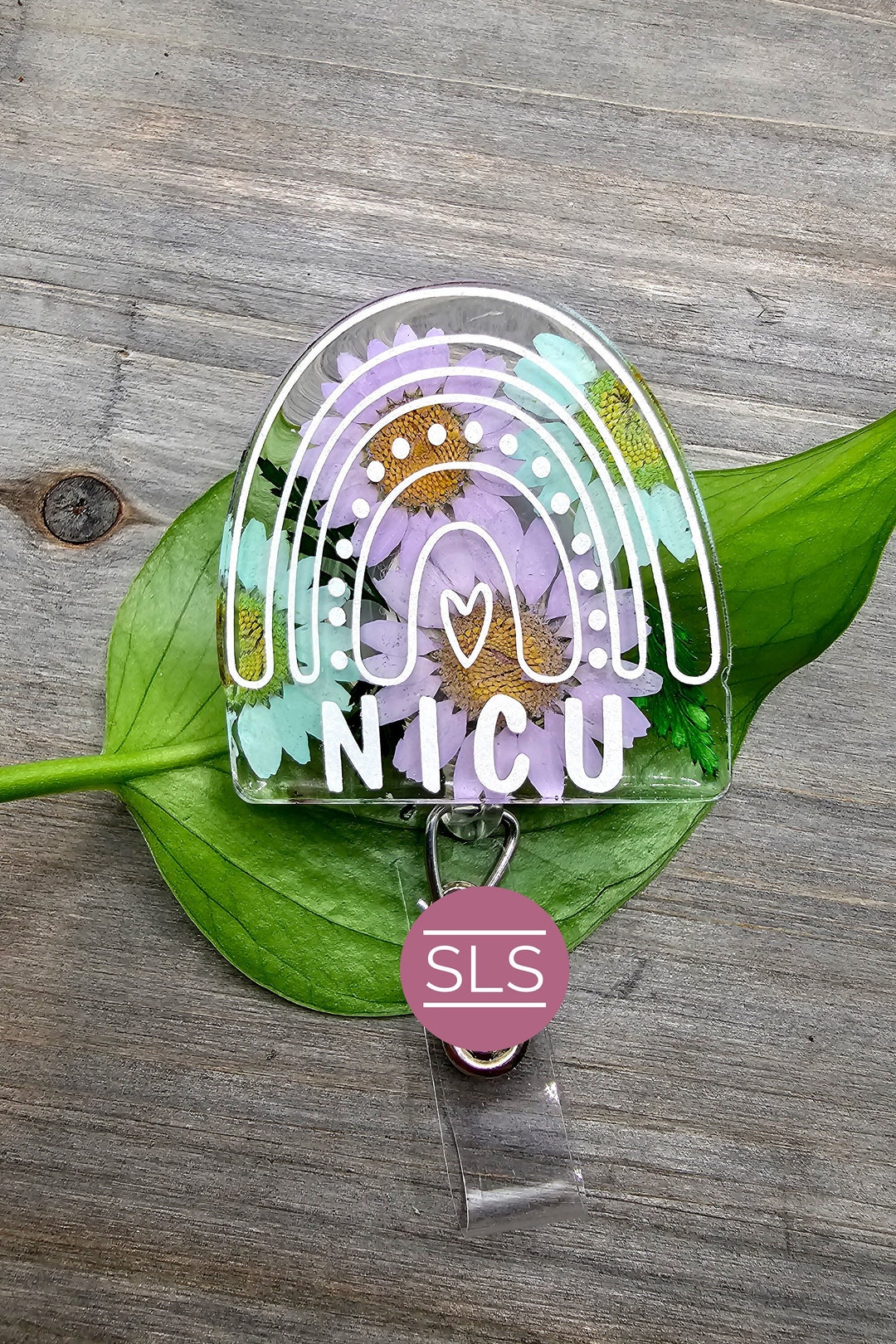 Floral Rainbow NICU Badge Reelreal Dry Pressed Flowergift for NICU