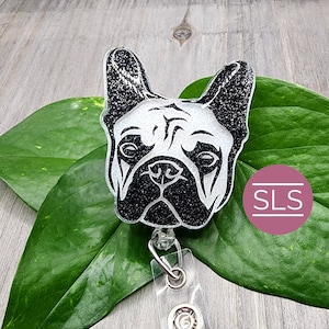 Glitter French Bulldog Badge Reel-French Bulldog Gift
