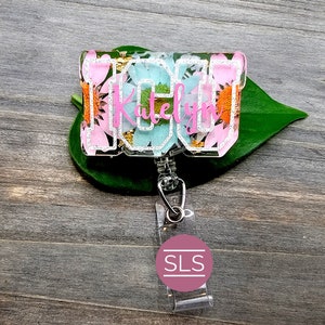 ICU Floral Badge Reel-ICU Nurse-Custom Name Badge-Medical Badge Clip-Personalized Badge Reel-RN Badge Reel