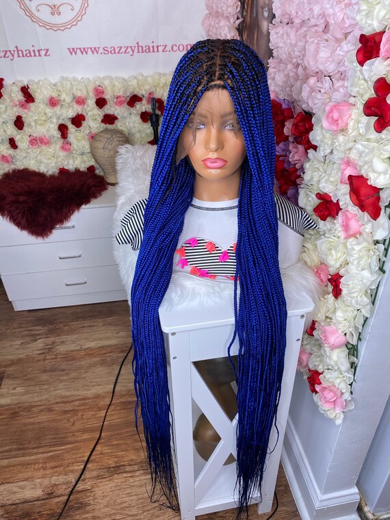 Blue Knotless Braids Wig braids Wig for Black Women pop Smoke Wig box Braids Wig bantu Knots Wig Passion Twist Wig Faux Locs human Hair wig Etsy Canada