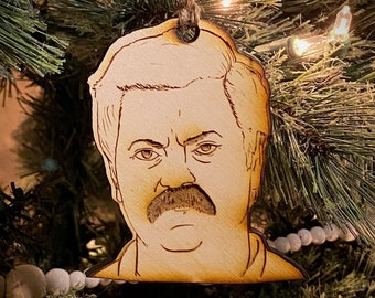 Ron Swanson (Parks and Recreation) wooden Christmas ornament