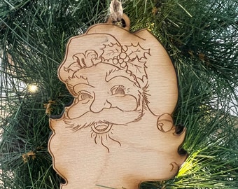 Vintage Santa wooden Christmas ornament