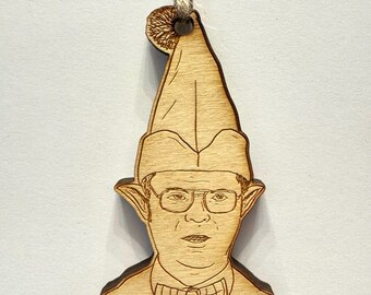 Elf Dwight Schrute wooden Christmas ornament personalizable gift