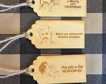 Parks and Rec Wooden Christmas Gift Tags