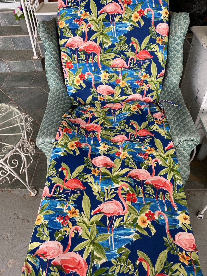 Pink Flamingos Blue Chaise Lounge Reversible Replacement Cushion Cover