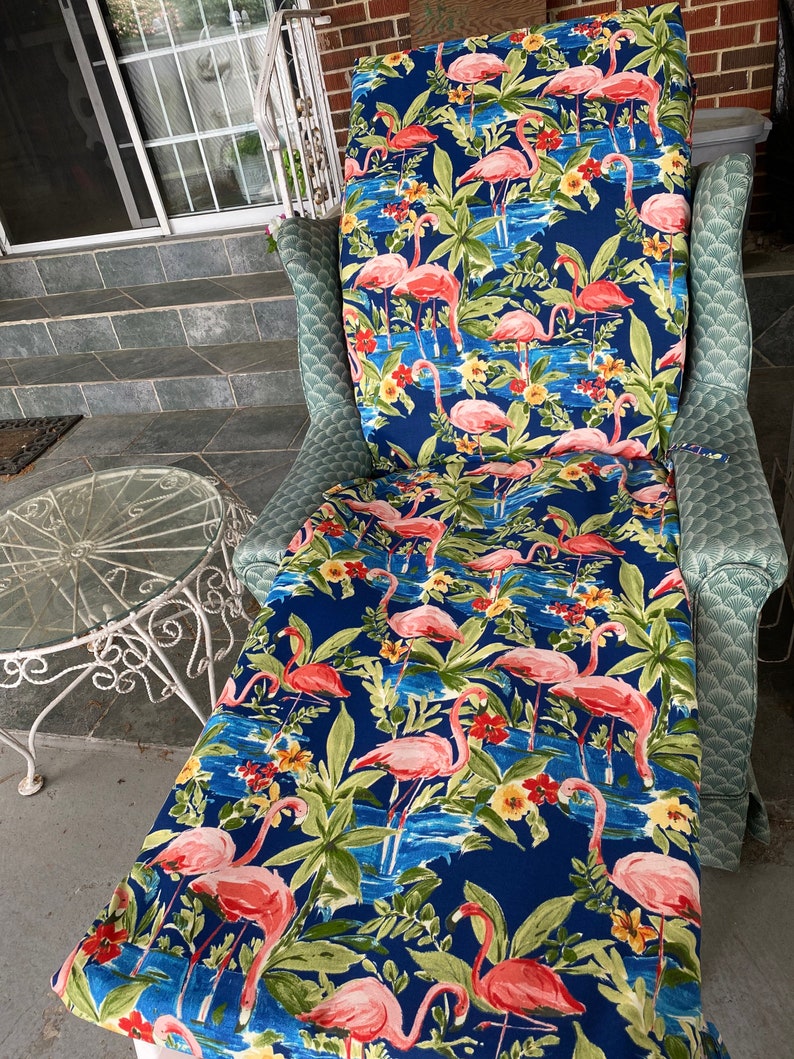 Pink Flamingos Blue Chaise Lounge Reversible Replacement Cushion Cover