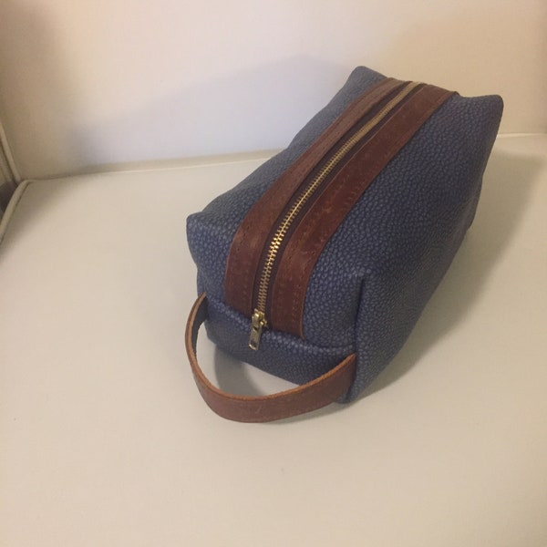 Dopp Kit Leather Shaving Kit Toiletry Bag Cosmetic Bag Travel Bag Men Wash Bag Blue Brown Shaving Bag Case
