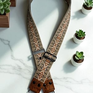 Adjustable Crossbody Shoulder Strap| Leather and Nylon Webbing Handbag Strap (Black Hardware) Chocolate Black Olive and Beige Webbing